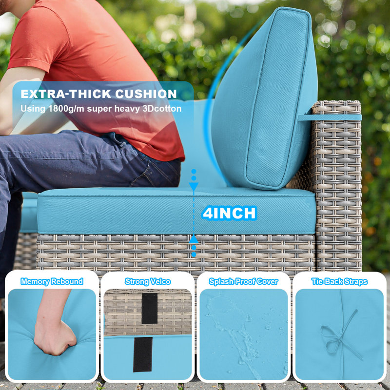 7-Piece Patio Furniture Set, Outdoor Patio Furniture with Thick Cushions, Modular Patio Sofa, Dual-Strand Wicker Rattan, Rust-Resistant Frame, Backyard Furniture for Garden, Deck