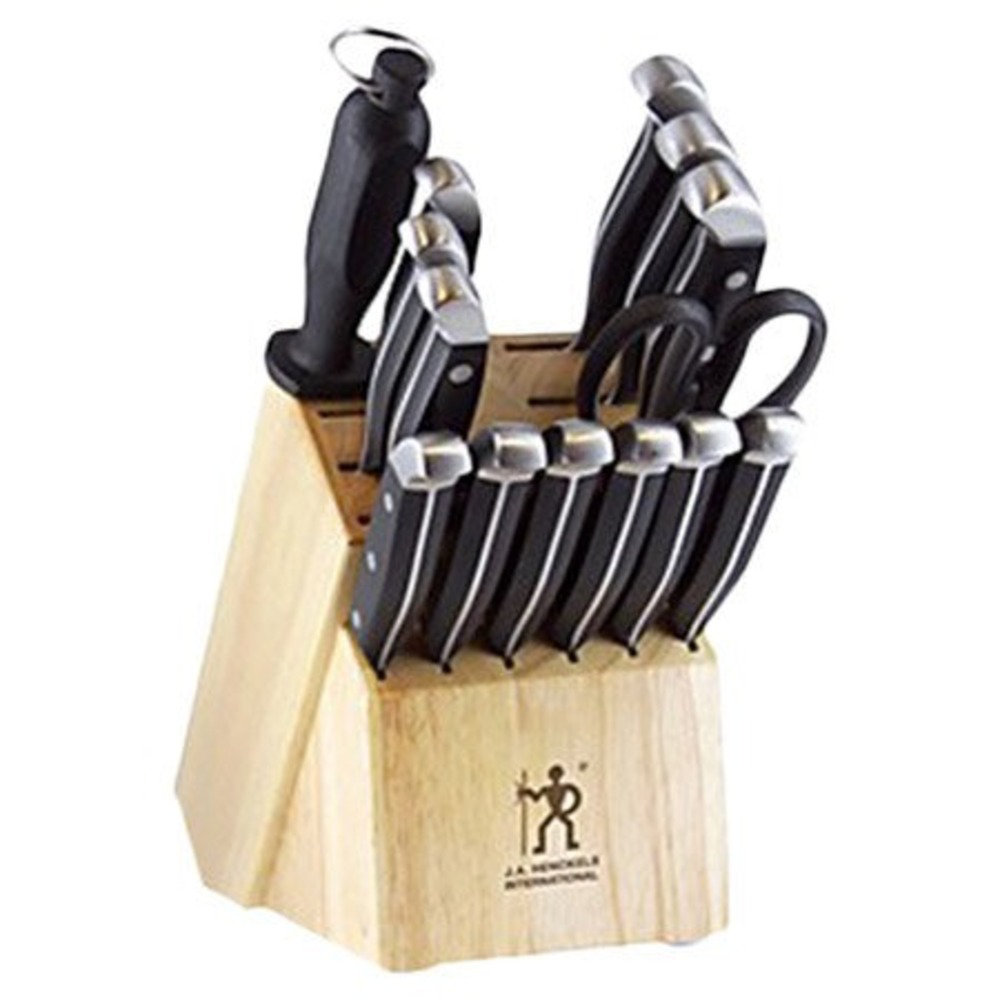 HENCKELS Statement 15-Piece Kitchen Knife Set with Block, Chef Knife, Steak Knife set, Kitchen Knife Sharpener, Light Brown, Stainless Steel HENCKELS