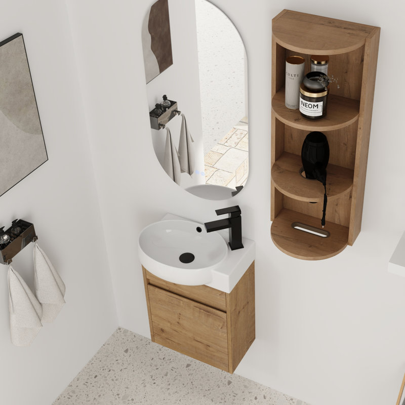 Ensemble de meuble-lavabo simple 16 po avec plateau en céramique et support de rangement flottant 16 po, Beige