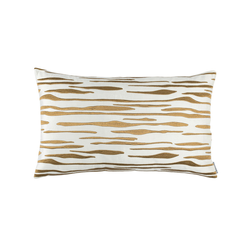 Zara Embroidered Feather Throw Pillow, Ivory/Gold
