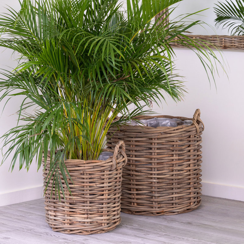Handwoven Round Rattan Storage Basket Set with Side Handles