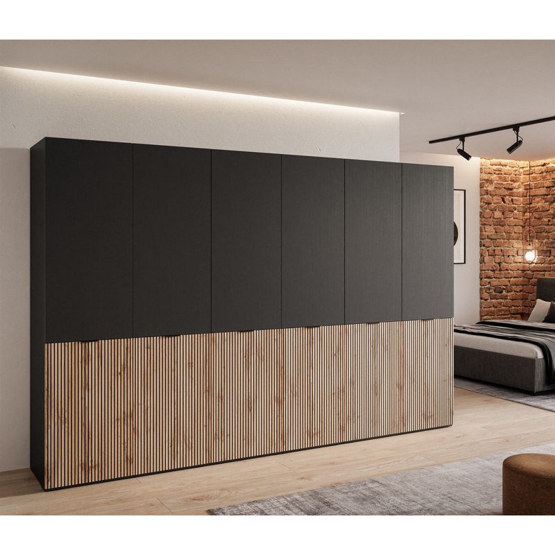 Manufactured Wood Wardrobe, Black Graphite/Wotan Oak