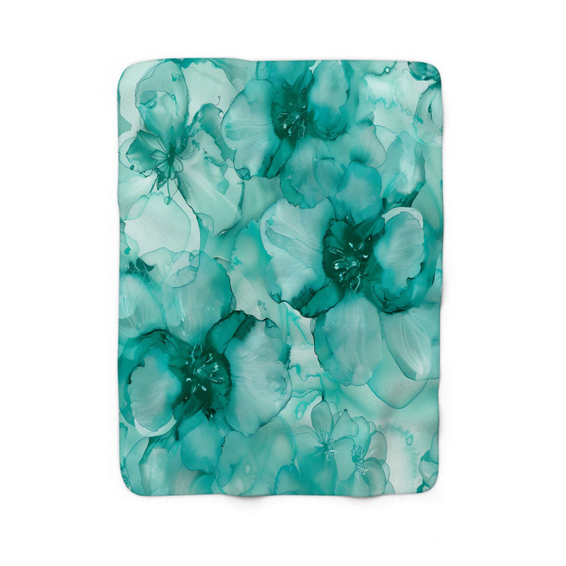 Whispering Teal Blooms - 1 pièce Sherpa Premium, Lit simple