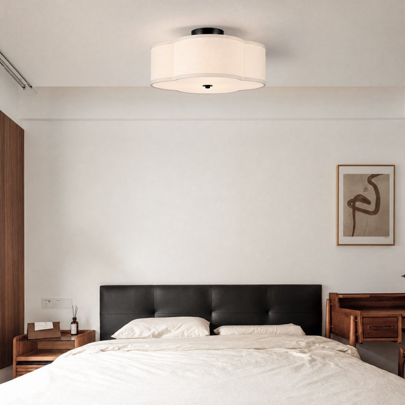 Plafonnier semi-encastré en tissu 4 lumières, Noir, H 6,9 po x l 15,75 po x P 15,75 po