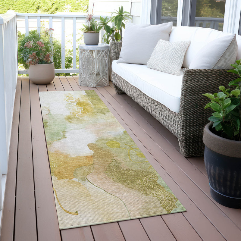 Machine Washable Indoor/Outdoor Xhevrie Fern Rug, Runner 2'3" x 7'6"