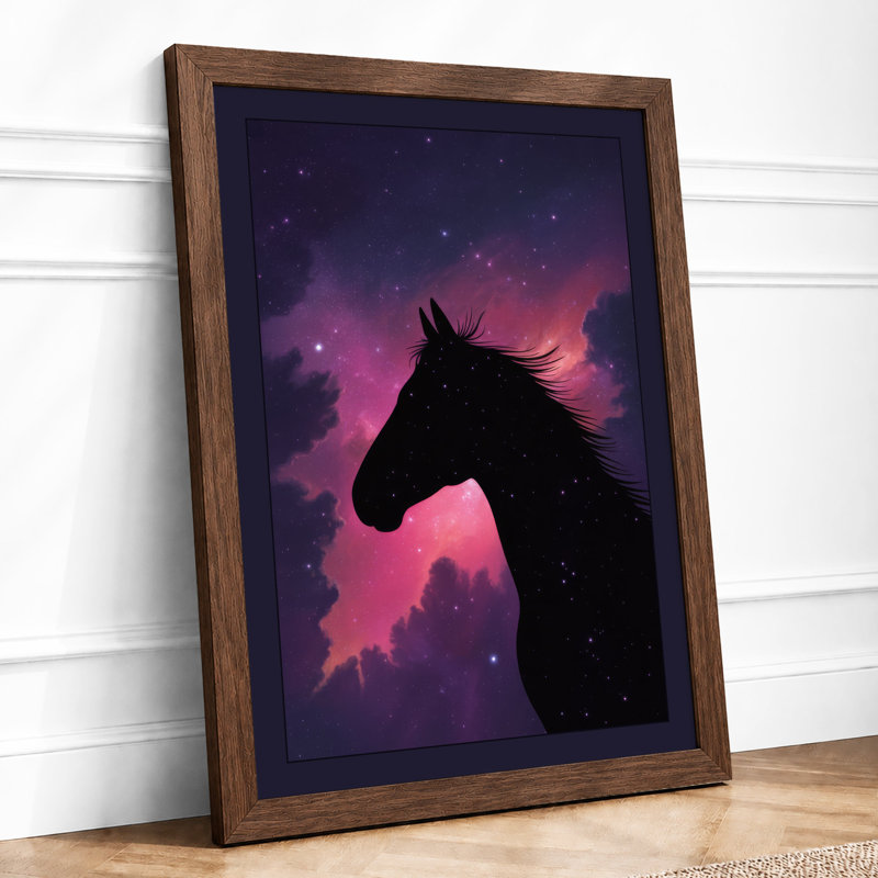Cosmic Horse Fantasy - Framed Print, A4 - 29.7 x 21.0 cm, Walnut