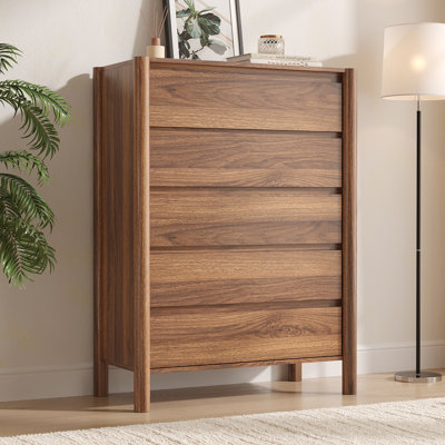 Hingham 45.3" H 5 Drawer Dresser, Wood Chest Of Drawers For Bedroom, Living Room，Brown