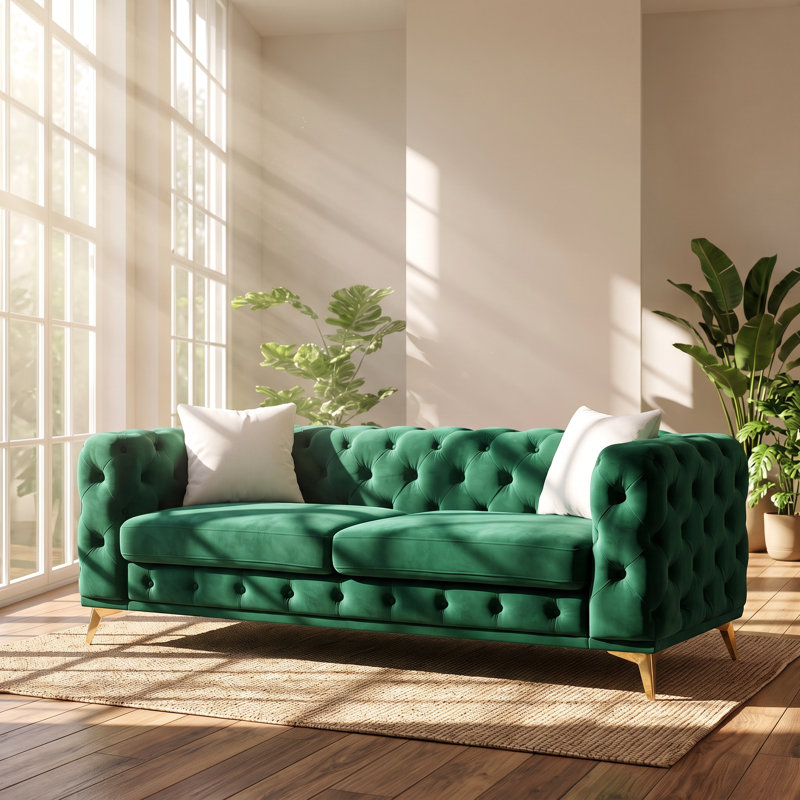 Canapé Chesterfield 3 places en velours l 82,5 po x P 32,75 po x H 30,25 po