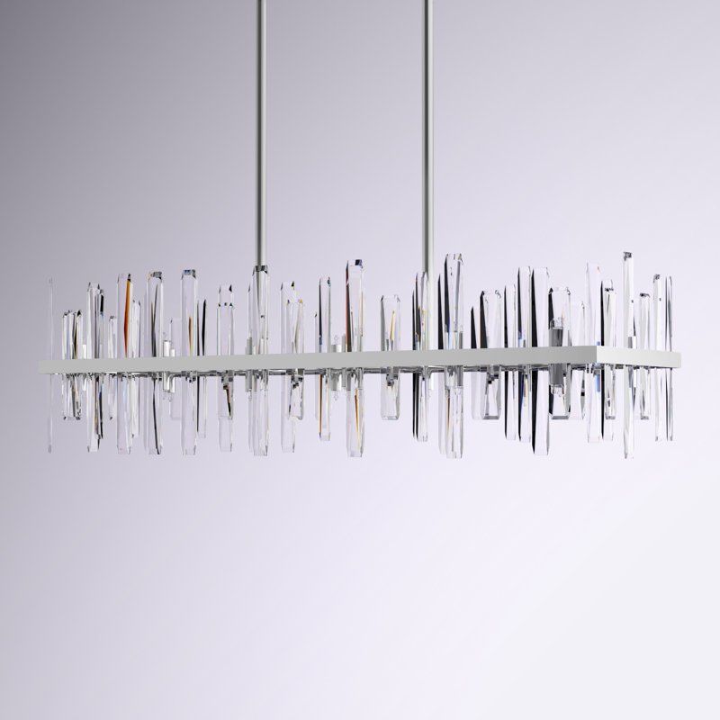Lustre carré / rectangulaire à 24 lumières pour îlot de cuisine avec détails en cristal Marlow, Chrome chrome