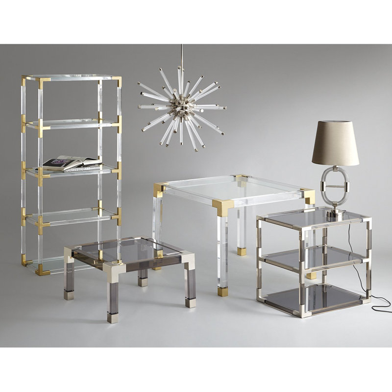 Clear Acrylic and Brass Rectangular Game Table