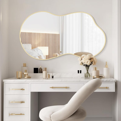Gold Irregular Wall Mirror, Modern Asymmetrical Mirror with Aluminum Frame