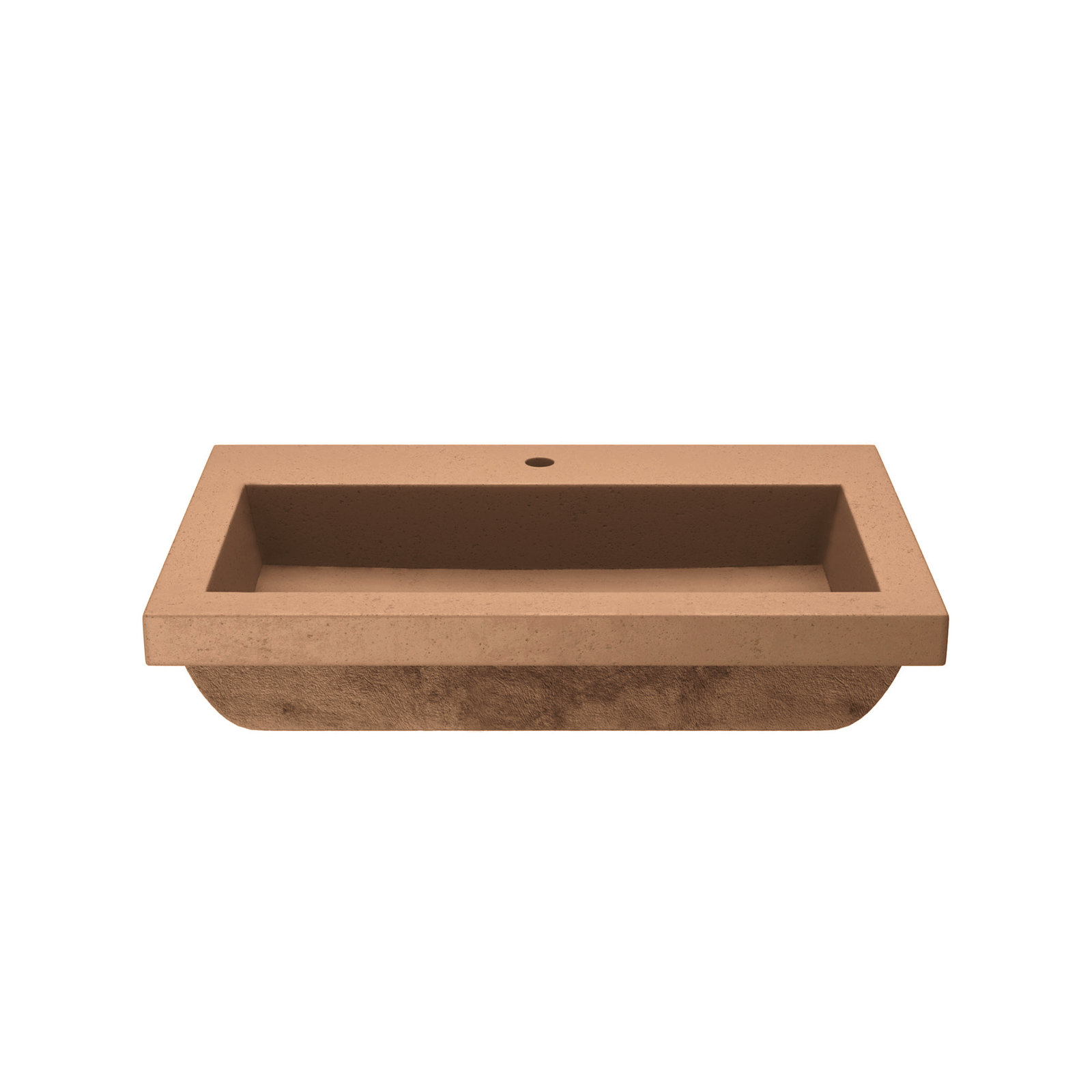 Trough Handmade Rectangular Drop-In Bathroom Sink, Terracotta, Single Faucet Hole