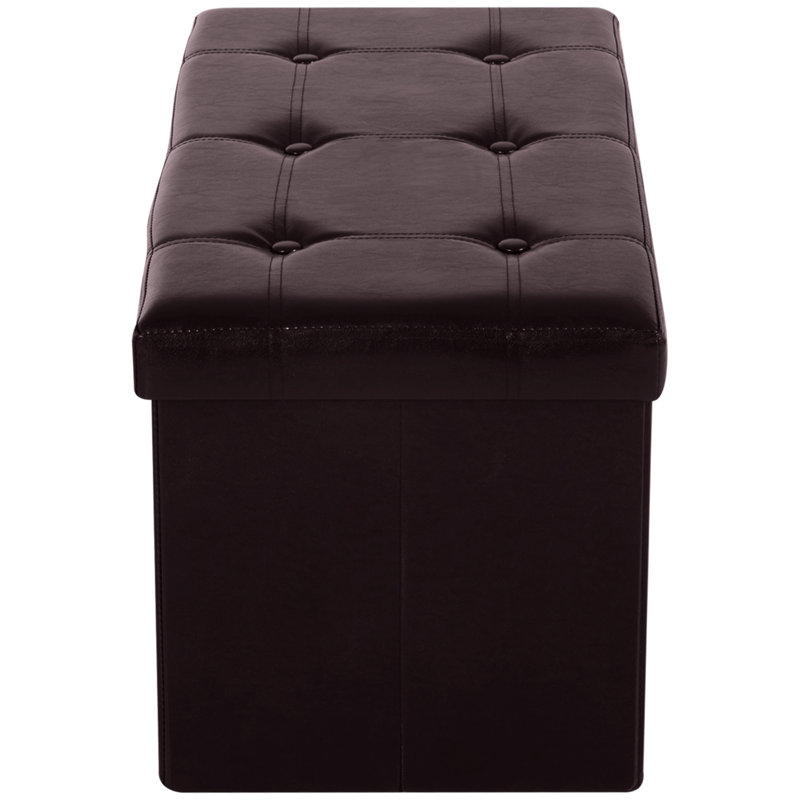 French 76cm Wide Faux Leather Tufted Rectangle Solid Colour Footstool Ottoman with Storage, Brown