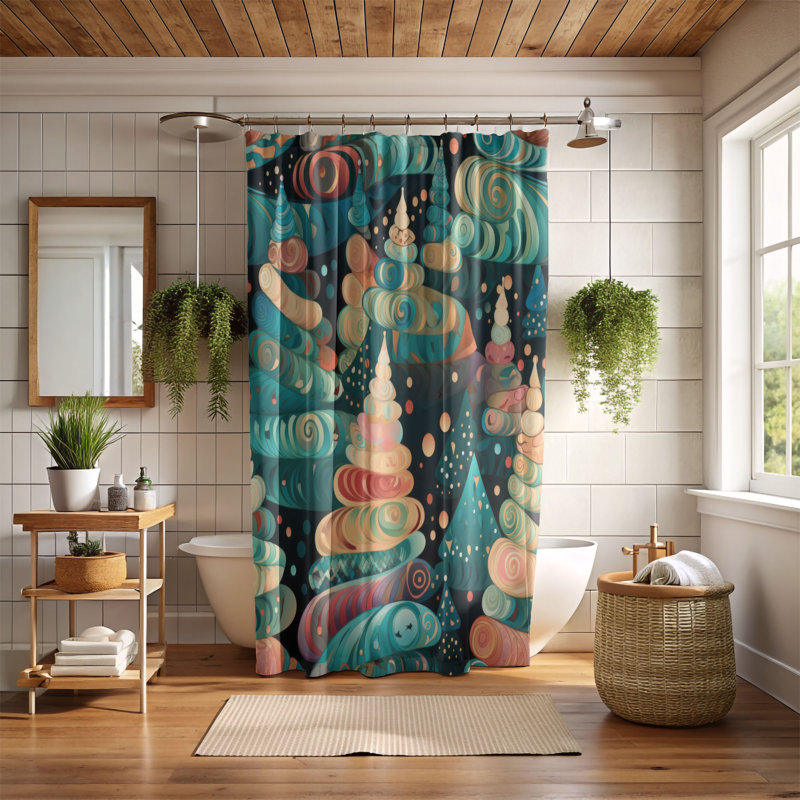 Bright Tree - Rideau de douche Premium, H 74 po x l 71 po