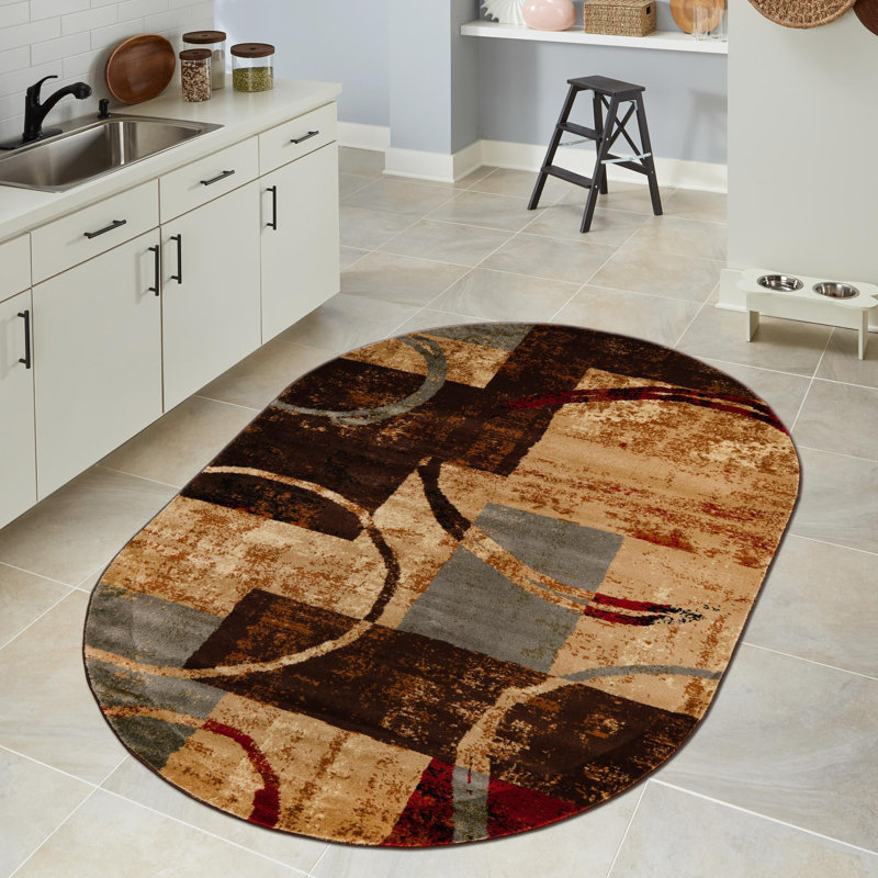 Tapis contemporain Samiyah de couleur grillée, Ovale 4 pi x 6 pi