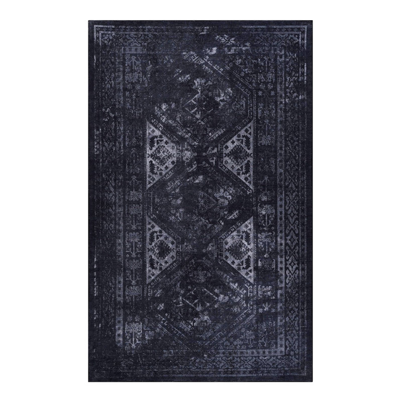Tapis 5 x 8, lavable à la machine, antidérapant, cuisine - noir gris lavable antidérapant, chambre pliable, salon, noir / gris