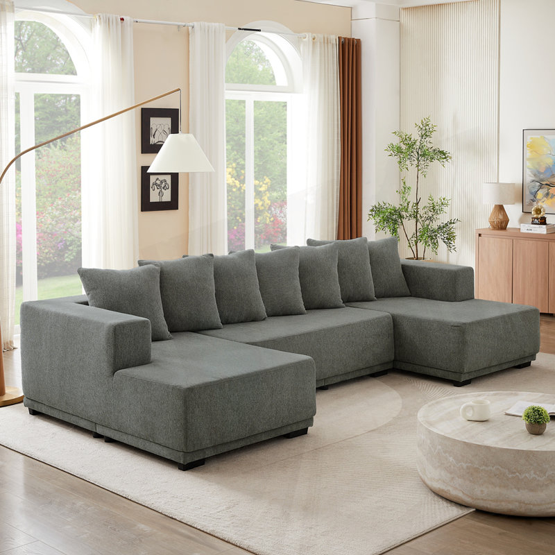 Ensemble de canapé modulaire en U Chenille, Gris