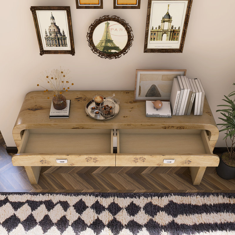 Wooden Entryway Table With Burl Veneer, Natural