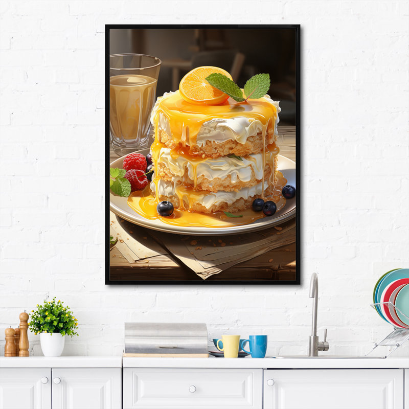 Ramanna Yellow Cheesecake Luxury, reproduction d'art sur toile, H 20 po x l 12 po x P 1 po, Cadre flottant noir
