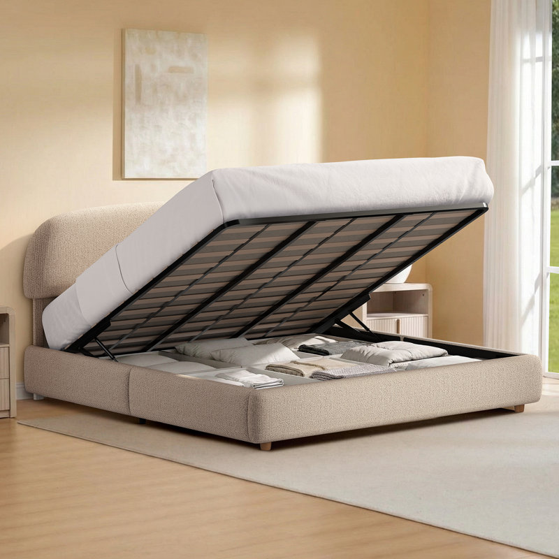 Lit plateforme tapissier très grand avec tête de lit réglable, lit de rangement à levage hydraulique en tissu chenille avec housse résistante à la poussière