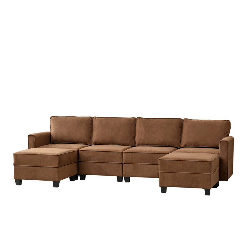 Canapé modulaire rembourré 7 pièces Zellar, Velours brun
