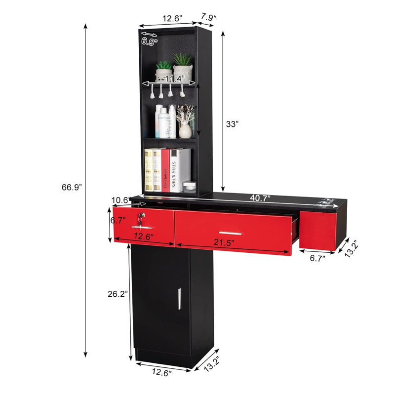 Pjetur 40.7'' Wide 2 - Drawer Storage Cabinet, Black/Red