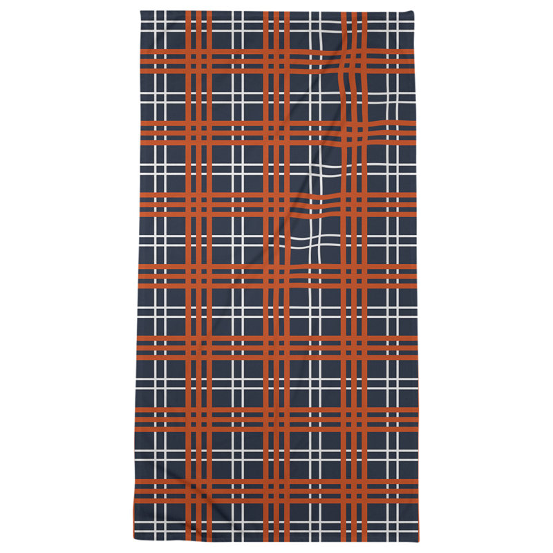 Bath Towel, Dark Navy/White/Orange, Microfiber