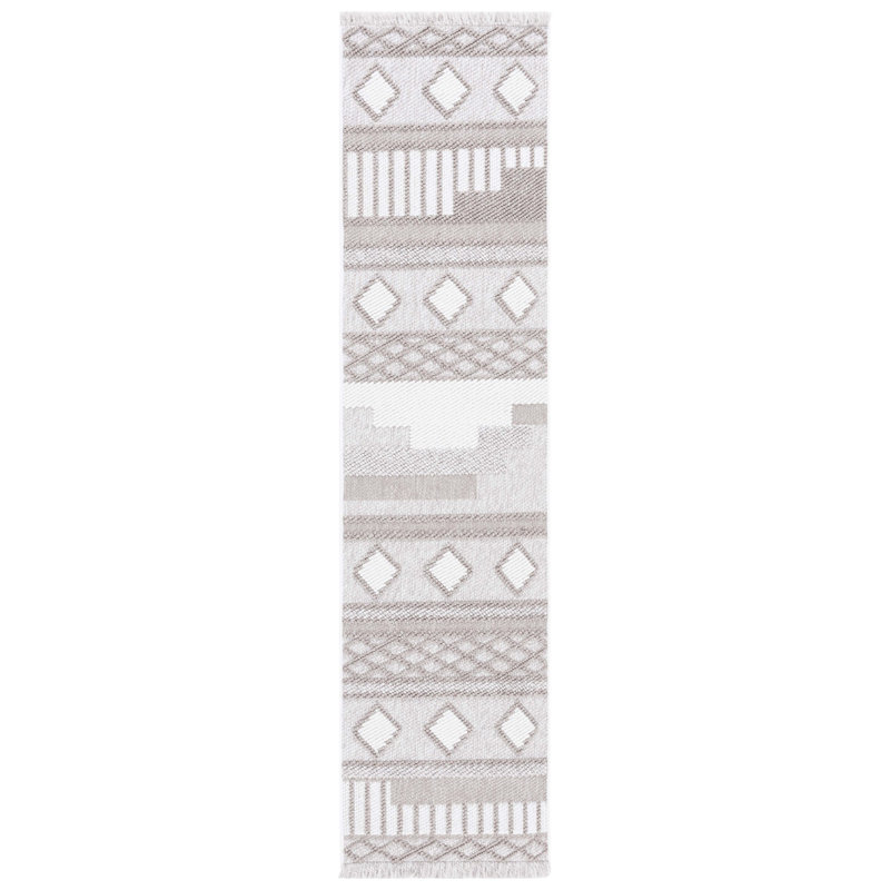 Tapis géométrique tissé à la machine en jute ivoire / gris, Tapis de couloir 2 pi x 8 pi