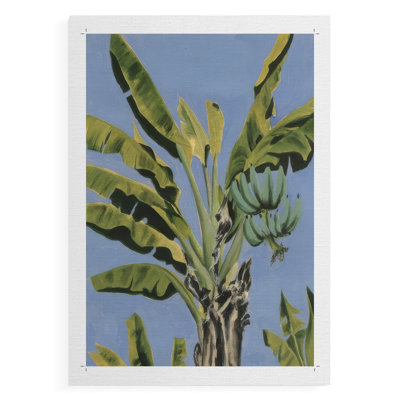 Feuilles de bananier sur fond bleu II - impression sur toile seulement - non encadrée