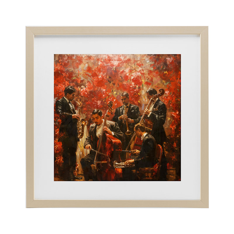Reproduction sous verre Play More Jazz Performance, par Marta Wiley, H 16 po x l 16 po, Récolte de pin sous cadre en verre
