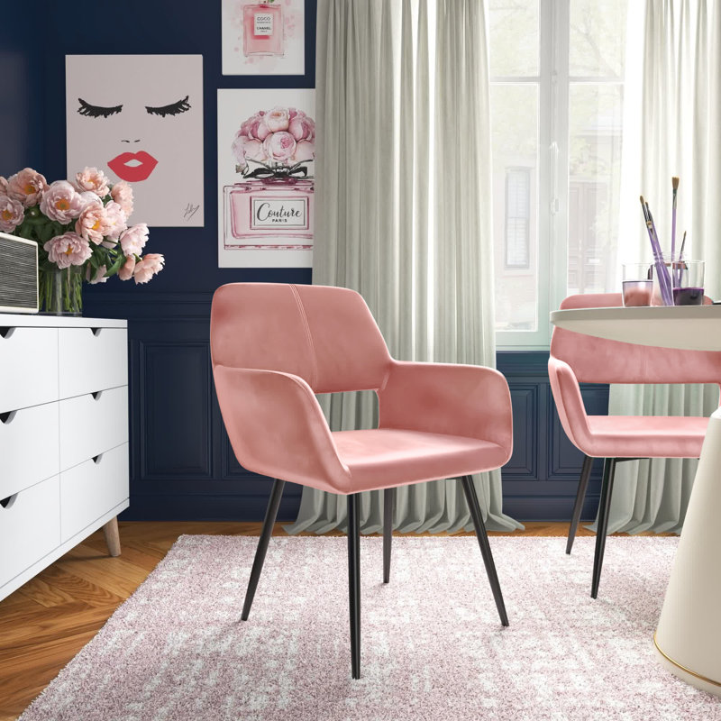 Kristina 17'' H Velvet Upholstered Metal Armchair, Rose