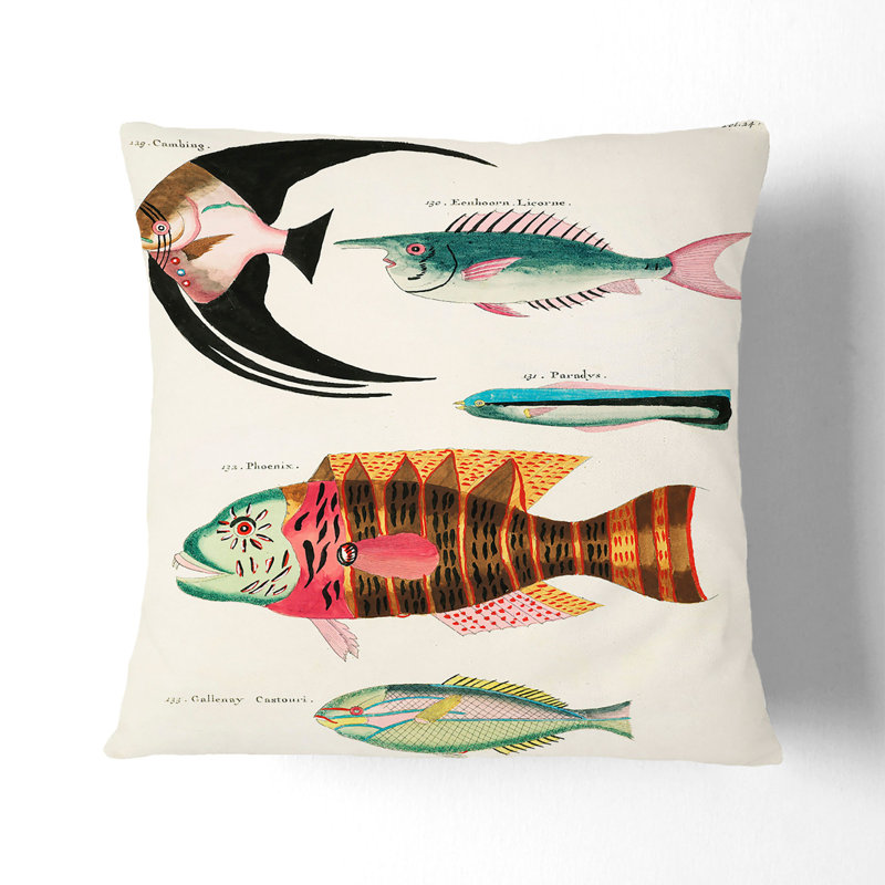 East Indies Fish Illustrations Fol. 24 by Louis Renard Cushion with Filling, 40cm H x 40cm W x 15cm D, White