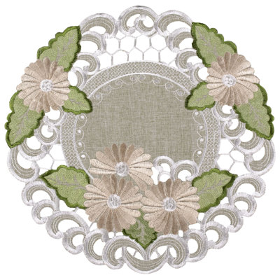 Riggleman Fleur Latte Gold Daisy on Sage Green Table Doily (16" Round)