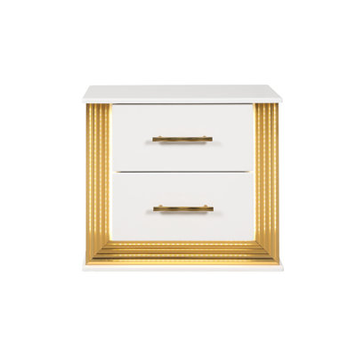 Table de chevet blanche avec 2 tiroirs et DEL - armoire de chambre à coucher moderne contemporaine 2