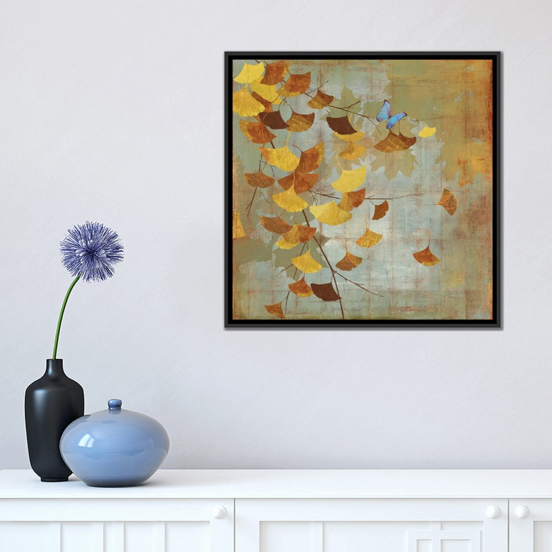 «Ginkgo Branch I», reproduction sur toile, H 18 po x l 18 po x P 1,5 po, Toile avec cadre noir, Pas de tapis