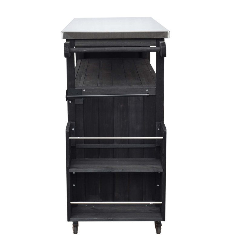 Foldable Outdoor Mobile Portable Kitchen Island Cart With Lockable Wheels, Storage Cabinet And Towel Rack For Versatile Cooking And Serving