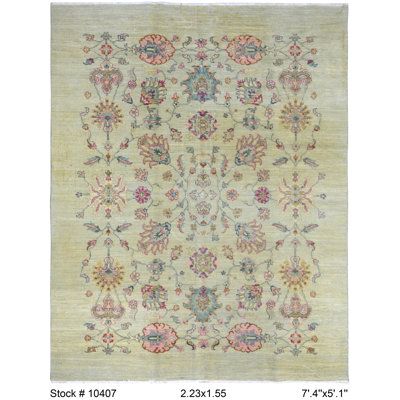 One-of-a-Kind Keoisha Hand-Knotted New Age Wool Area Rug in Beige/Green/Pink