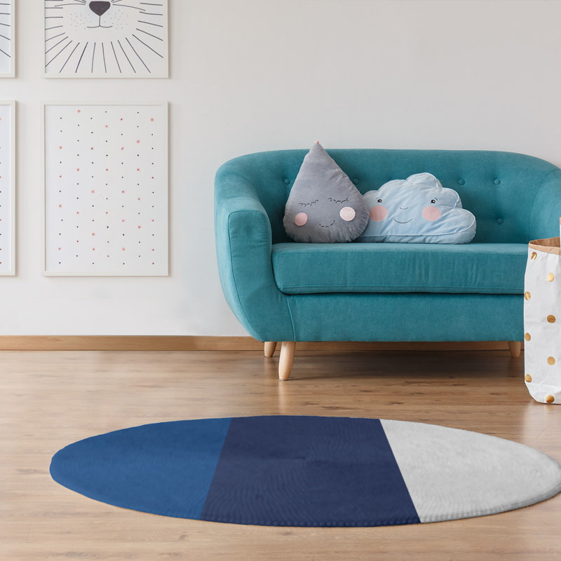 Tapis bleu royal rayé/bleu marine/blanc Toronto, Rond 5 pi