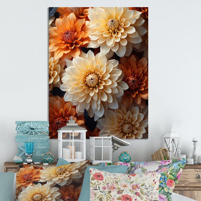 Corail choristes charmants orange - décoration murale florale et botanique en métal, H 32 po x l 24 po x P 1 po