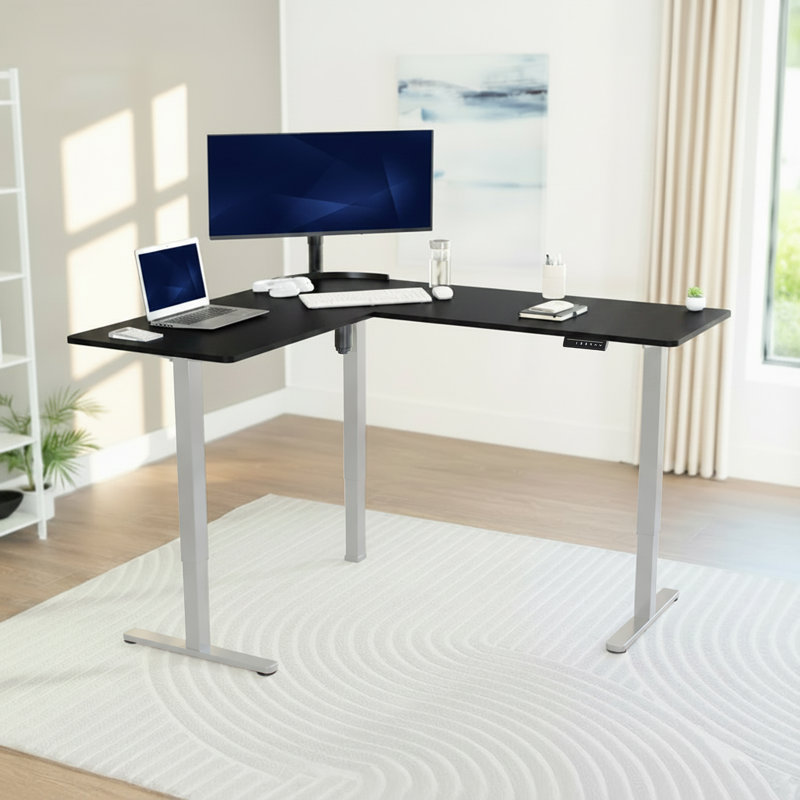 VIVO Electric Corner Standing Desk, L-Shaped Workstation, Black/Gray, 63" W x 23.6" D