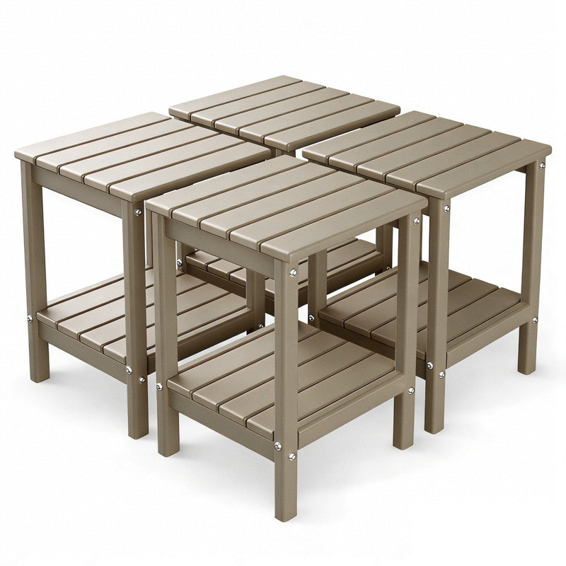  Set Of 4 HDPE 14*13in 2-Tier Outdoor Side Table, Brown