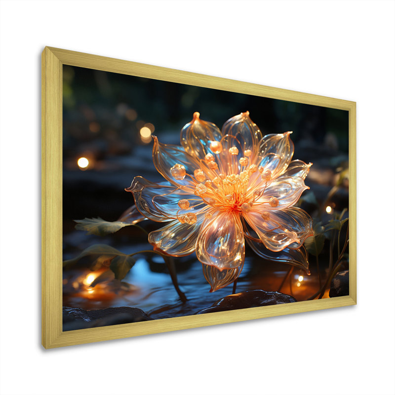 Fleurs de cristal pêche - impression, H 24 po x l 32 po x P 1 po, Encadrement doré