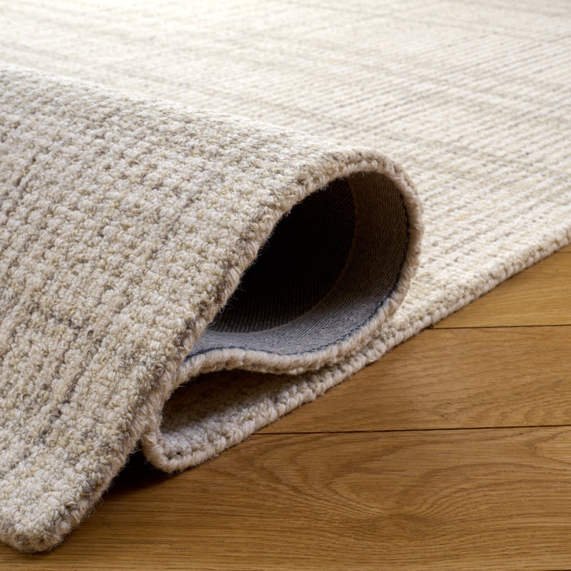 Laine abstraite touffetée à la main; Tapis d'intérieur en coton rayé, Rectangle 5 pi 0 po x 8 pi 0 po