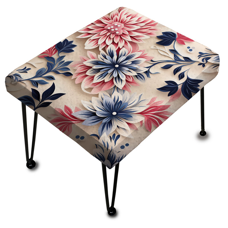 Blue Pink And White Damask Flower - Floral Rectangle Ottoman