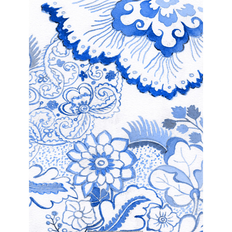Motif floral bleu rétro - peinture sur toile tendue, H 16 po x l 12 po