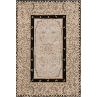 Tapis brun / noir en laine touffeté à la main Floral