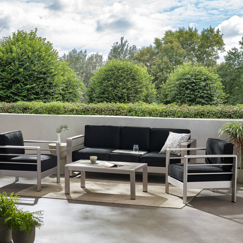 Lyllah 5 - Person Outdoor Seating Group with Sunbrella Cushions, Black Sunbrella®