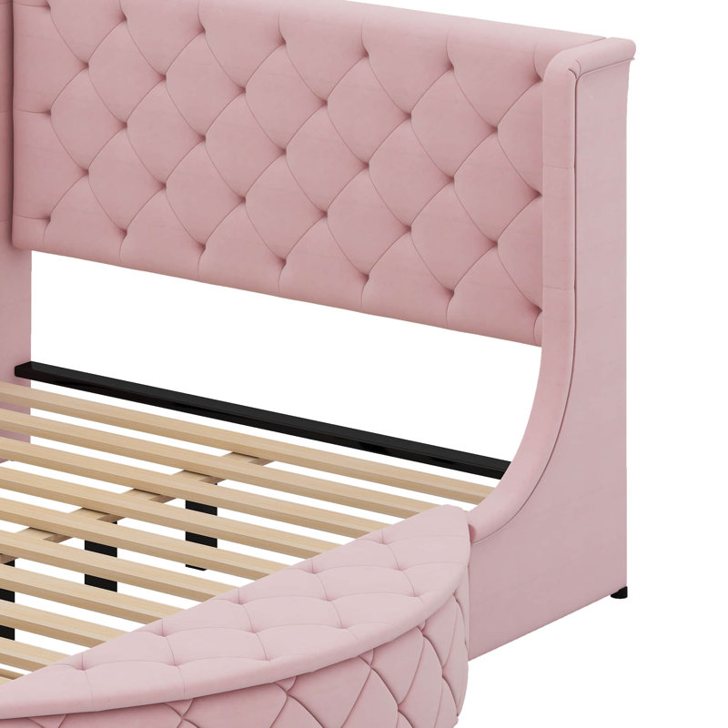 Grand lit de rangement tapissier Eitelbert, Rose