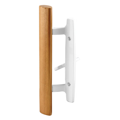 Patio Door Mortise Style Handle, White Diecast With Wood Handle
