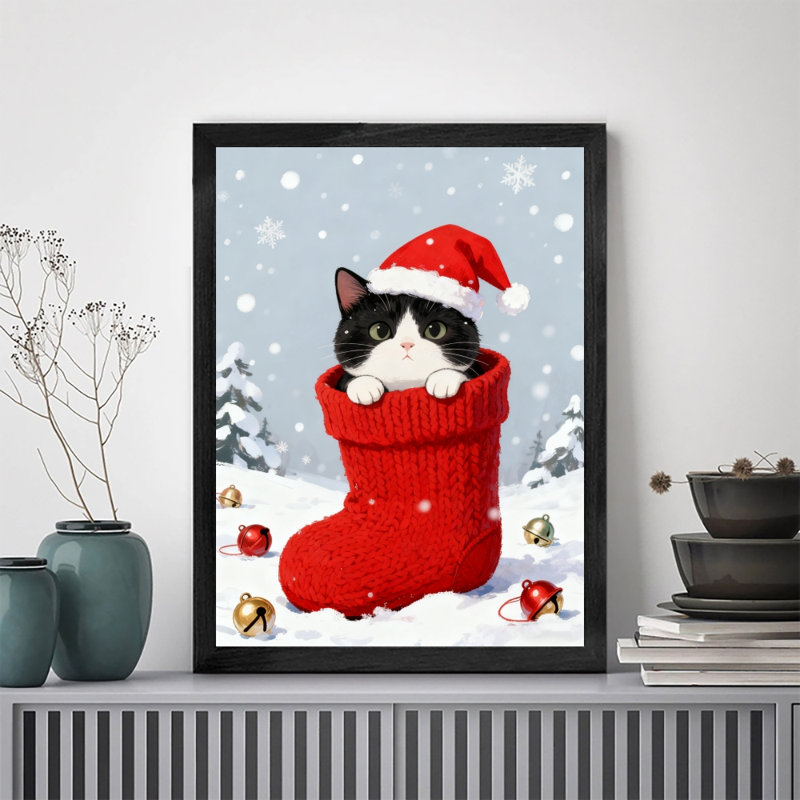 Reproduction d'art de chat rétro noir encadré noir, H 11 po x l 9 po